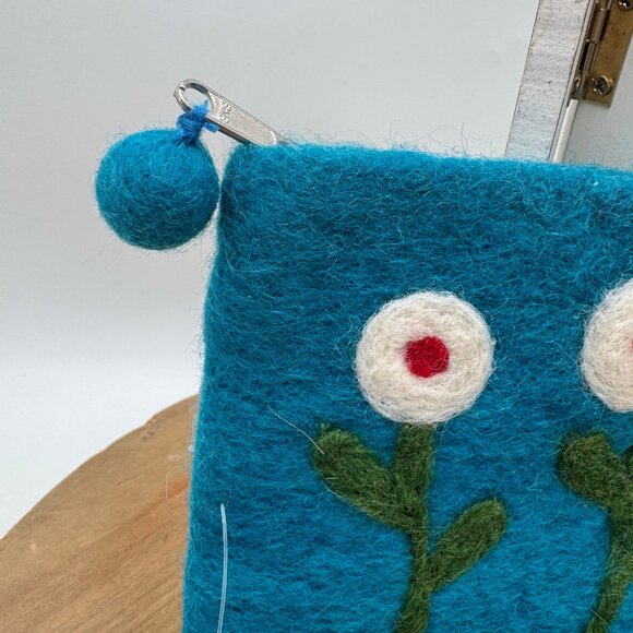 BNB Crafts Fair Trade Handmade Wool Felt Pouch Handcrafted NWT Teal blue coin ch - Picture 2 of 9